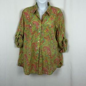 Ralph Lauren cotton paisley button front blouse L